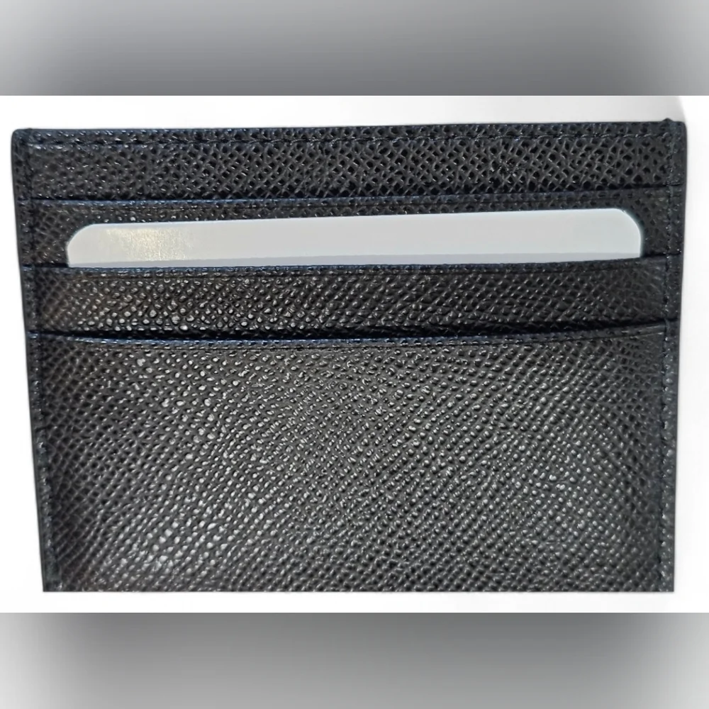 Furla Classic Credit Card Case Textured Leather In Black, New